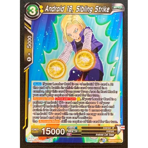 Android 18 , Sibling Strike | BT13-111UC | Uncommon