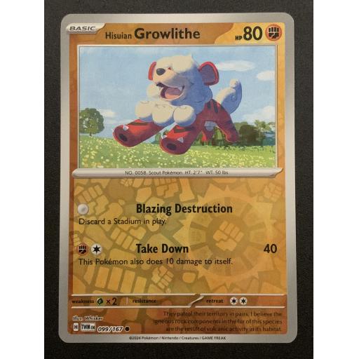 Hisuiaqn Growlith | 099/167 | Reverse Holo